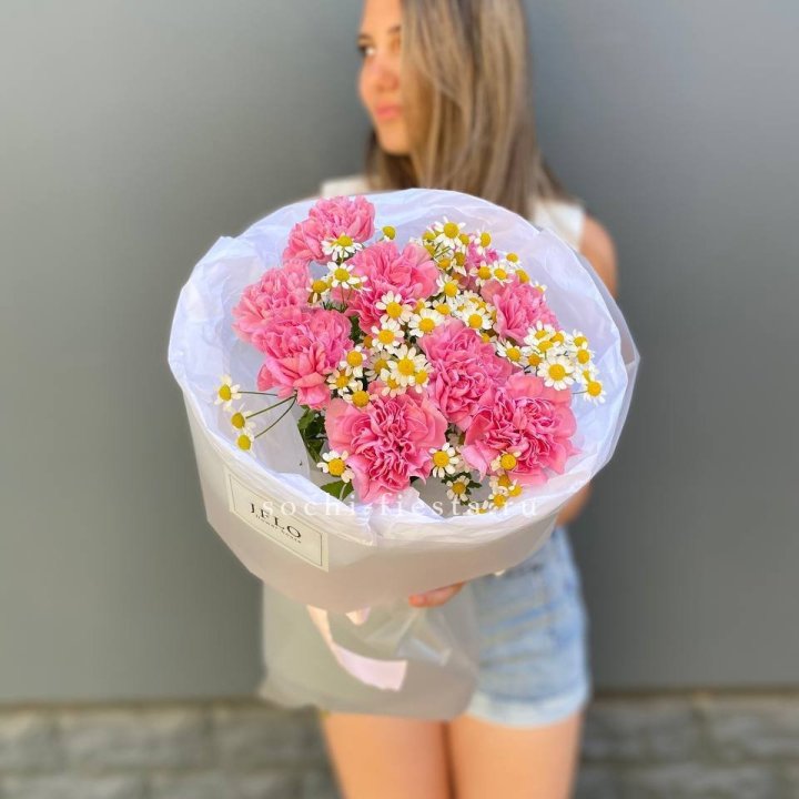 Дуобукет диантусов и ромашек в Краснодаре