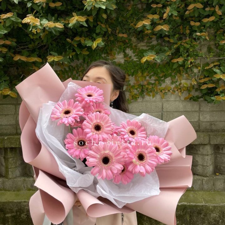 13 розовых гербер в Краснодаре