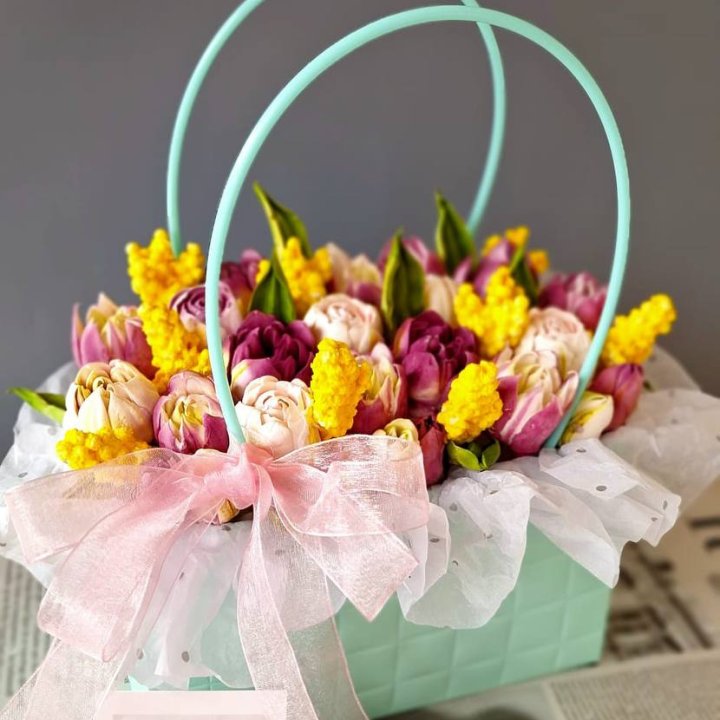 Тюльпаны в сумочке из зефира в Краснодаре