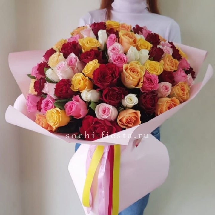 101 роза Кенийский микс "Нежность" в Краснодаре